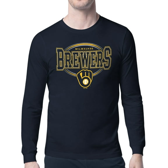Men's Starter Navy Milwaukee Brewers Team Track Graphic Long Sleeve T-Shirt