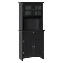 Kitchen Buffet with Hutch, Pantry Cabinet, Black - Microwave Storage, Framed Glass Door, Adjustable Shelves