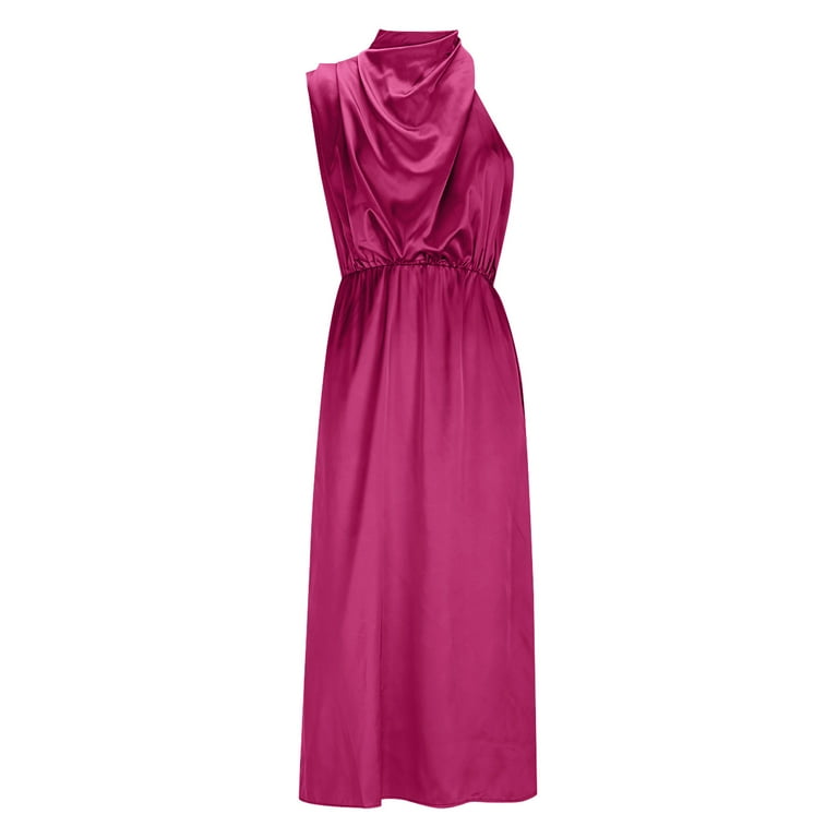 Blmnix Valentine Dresses for Women 2026 Long Satin Elegant Tank Skirts  Halter Pink Sleeveless Slip Dress,S - Walmart.com
