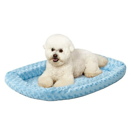 QuietTime Double Bolster Dog Bed & Crate Mat, Blue, 30"