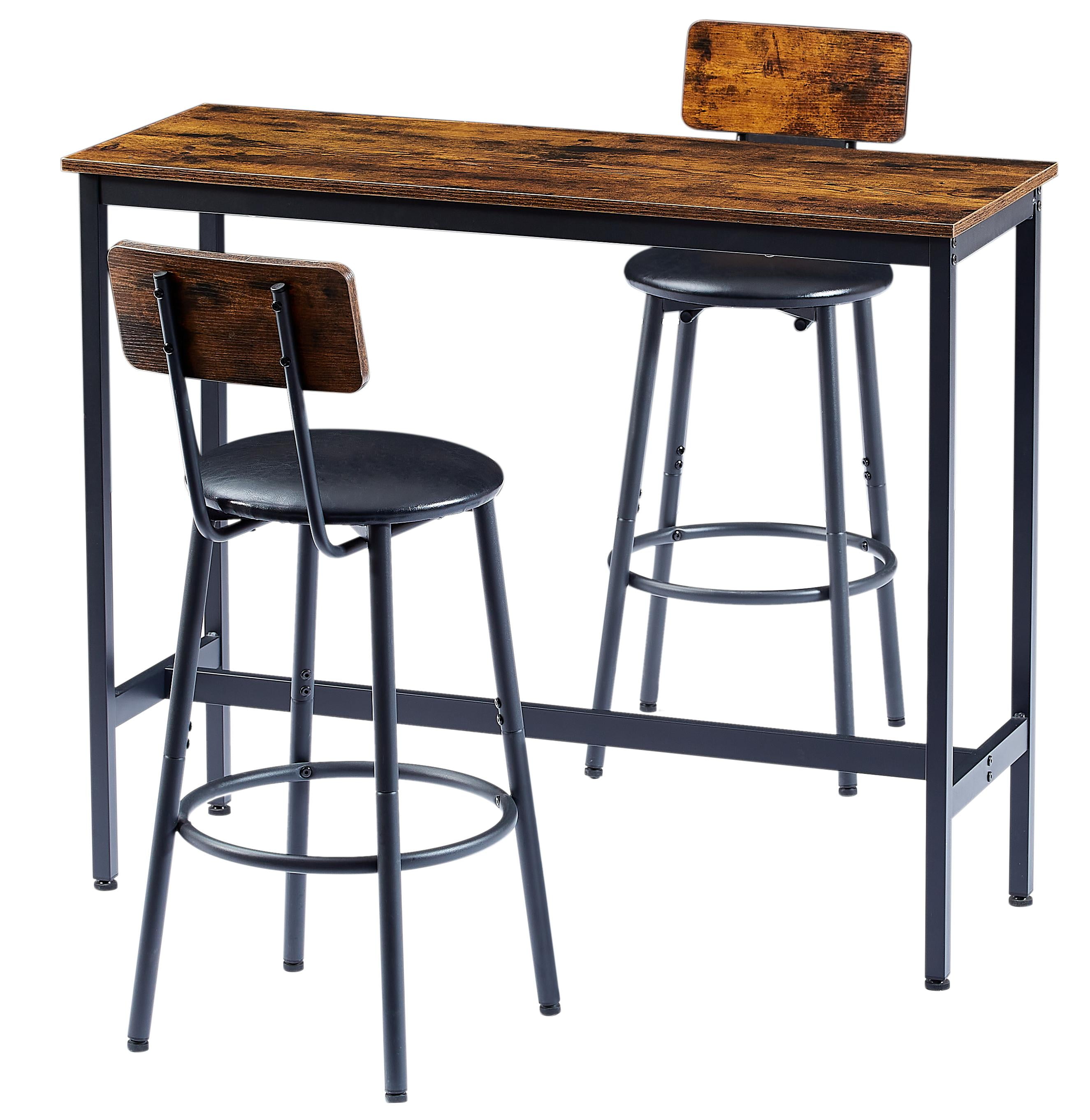 3 Pcs Bar Dining Table Set, Minimalist Style Bar Table With 2 Bar Stools PU Soft seat with Backrest Footrest for Dining Room, Kitchen, Rustic Brown,43.31"L x 15.75"W x 35.43"H