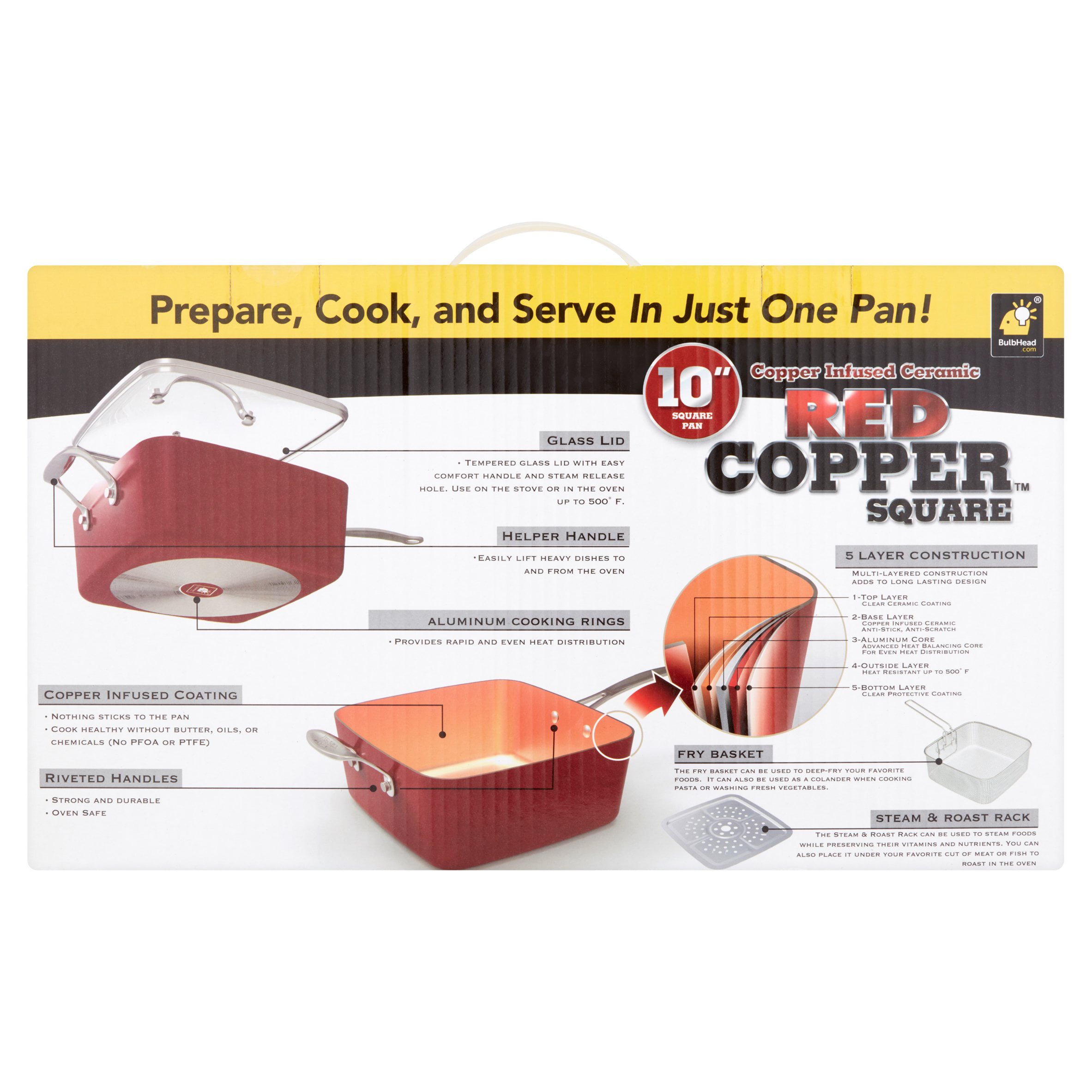 Red Copper 11376-6 Square Dance Non-Stick Copper Pan, As Seen On TV, 9.5 -  Bed Bath & Beyond - 25432398