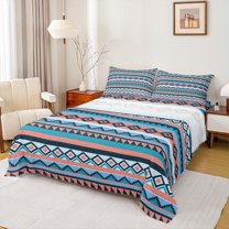 Manfei Vintage Aztec Adult Full Size Sheets, Blue Orange Bohemian Abstract Bed Sheets, Tribal Western Theme Sheet Sets, Lightweight Room Decor, 4pcs