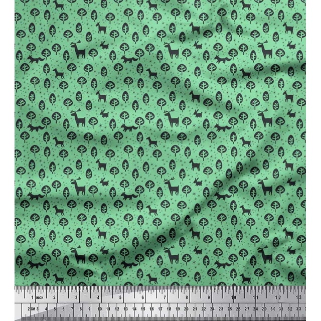 Soimoi Rayon Fabric Tree & Animals Cartoon Print Sewing Fabric Yard 56 Inch Wide