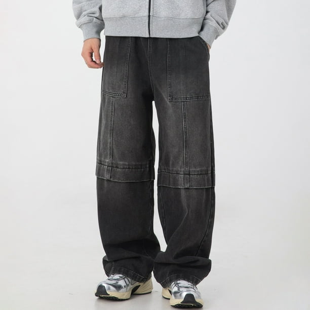 WILLBEST Jeans Mujer Pantalones Vaqueros Rectos Holgados para Hombre, Con Textura, Diseño Único Dividido, Estilo Retro, Cómodos y Elásticos, para Uso Informal. Mediana