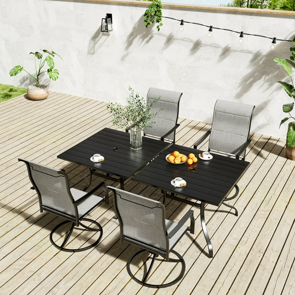 Boyel Living 6Pcs Patio Dining Set, Outdoor Textilene Dining Chairs Set of 4 with 2 Pcs Square Table Metal Furniture Set for 4-Person, Black&Gray-Brown
