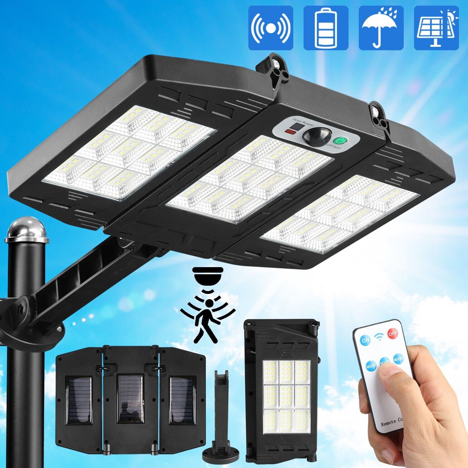 Commercial Super Bright 1000000LM LED Outdoor Dusk to Dawn Solar Street Light Road Area Lamp 3 Lighting Modes