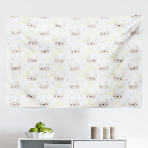 Bunny Tapestry, Flowers and Easter Eggs Spring Season Themed Design Repetitive Pattern, Fabric Wall Hanging Decor for Bedroom Living Room Dorm, 2 Sizes, Baby Blue and Multicolor, by Ambesonne