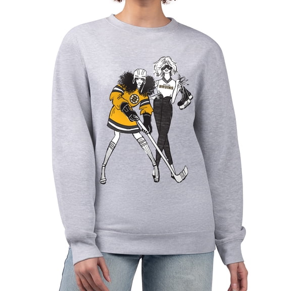 Women's G-III 4Her by Carl Banks Heather Gray Boston Bruins Hockey Girls Team Graphic Fleece Pullover Sweatshirt