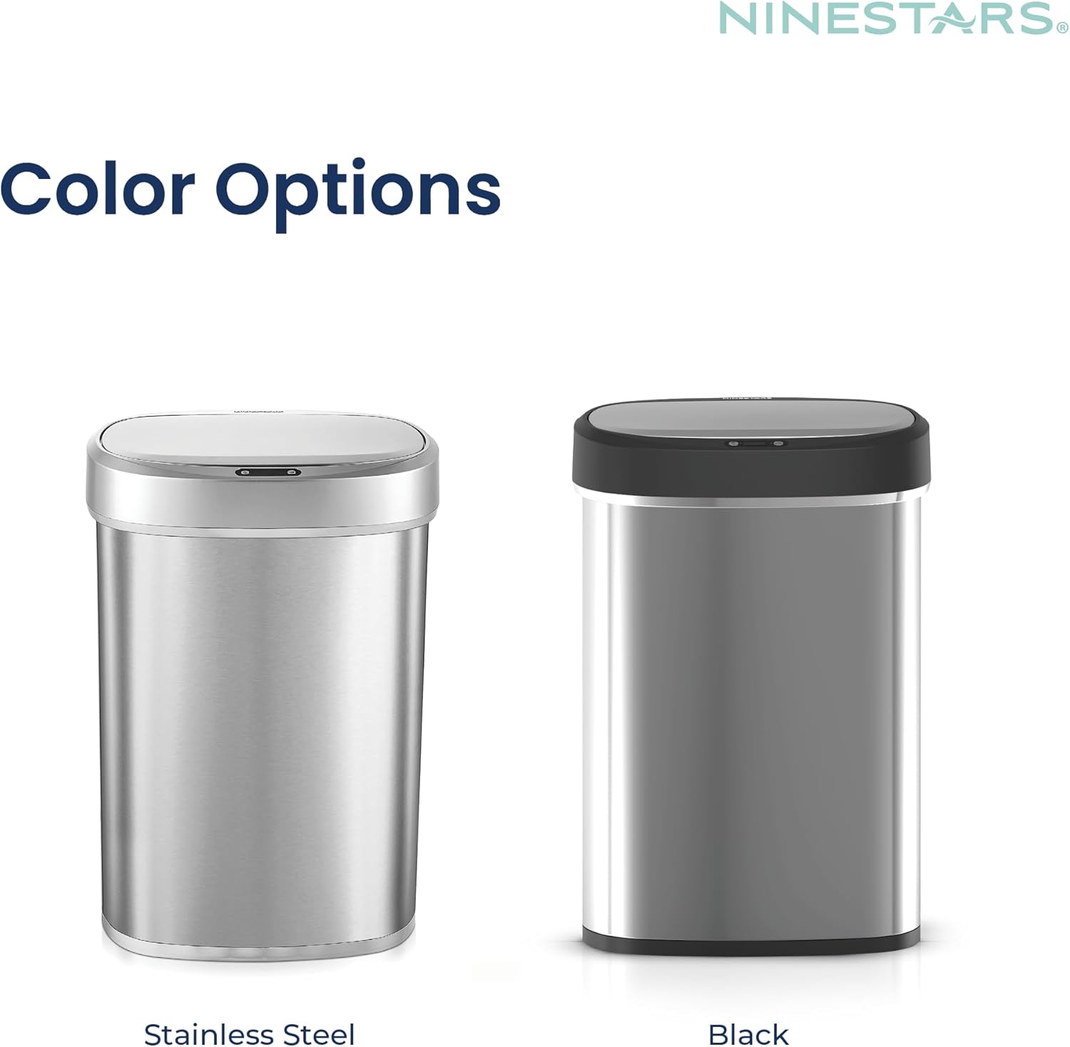 NINESTARS DZT-50-49 Automatic Touchless Motion Sensor Oval Trash Can, Black Top, 13 Gallon/50 Liter, Stainless Steel