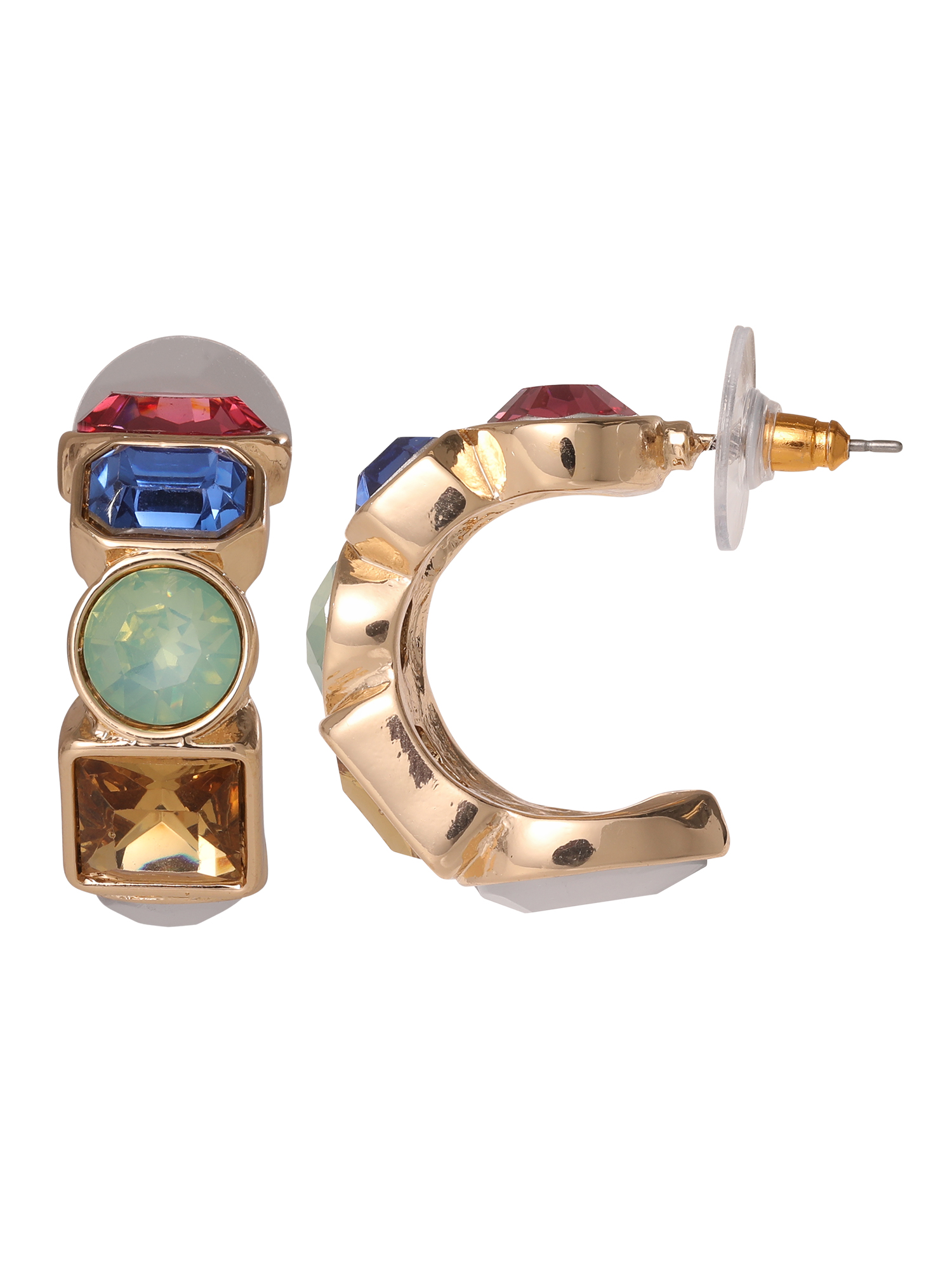Jessica Simpson Multi Color Stone Half Hoop Earrings
