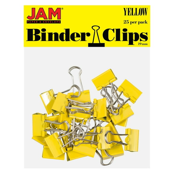 JAM Paper Binder Clips, Small, 3/4 inch, Yellow, 25/Pack