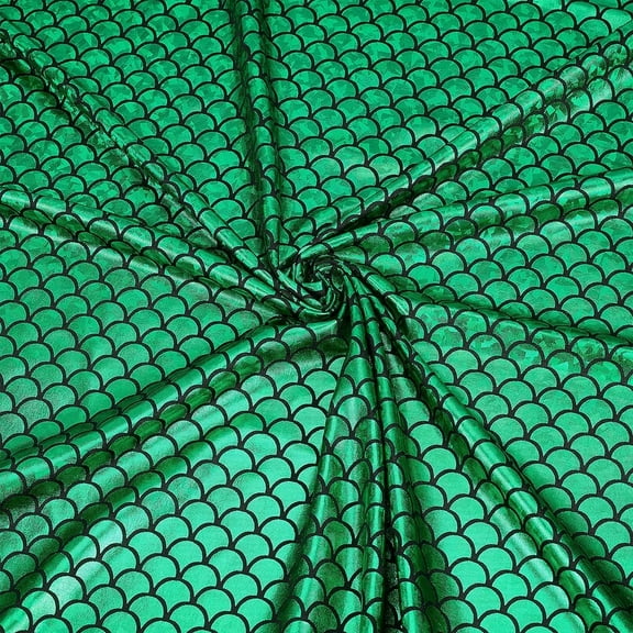 Dragon Scales Fabric 40x60 inches 2 Way Stretch Spandex Hologram Fish Scale Fabric with Green Stripe