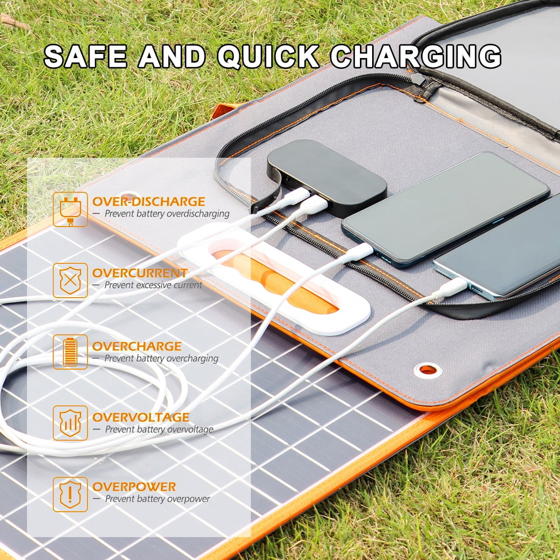 Flashfish Solar Panel 100W, Portable Solar Panels Charger with DC/Type-c/USB Output for Power Station, Camping, Home Backup, Generator