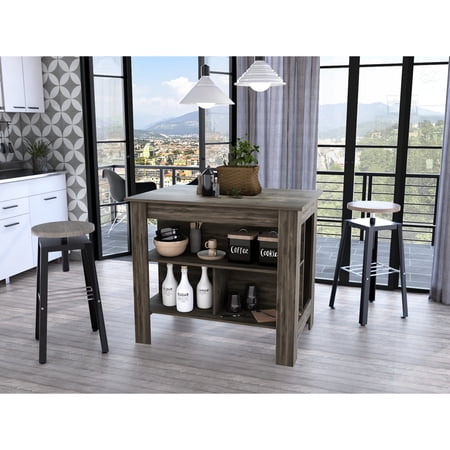 Dark Brown Kitchen Island With Three Shelves For A Tidy Space Sophisticated 3-shelf Luxurious