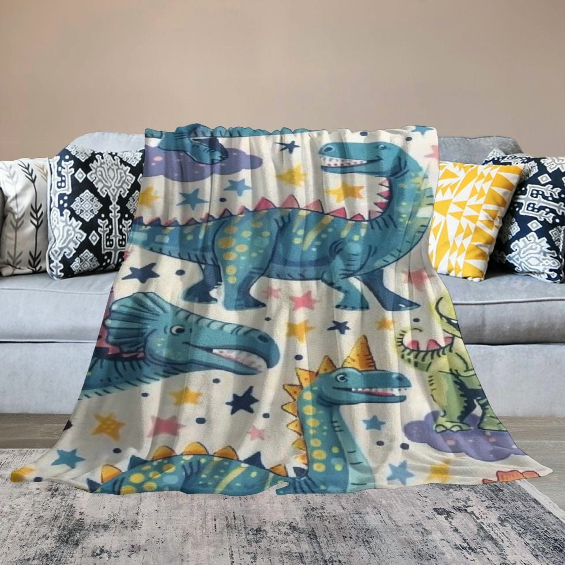 Shiartex  Dinosaur Throw Blanket for Kids, Cozy Dinosaur Fuzzy Plush Blanket for Boys Gift, Soft Dinosaur Flannel Throw Blanket for Girls Children Teen Dino Fans White
