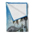 thumbnail image 2 of Jurassic Soft Flannel Fleece Throw Blanket, Large Fish is Caught by a Suchomimus Dinosaur Flying Pterosaur Dinosaur, Cozy Plush for Indoor and Outdoor Use, 50" x 60", Blue Green Grey, by Ambesonne, 2 of 5