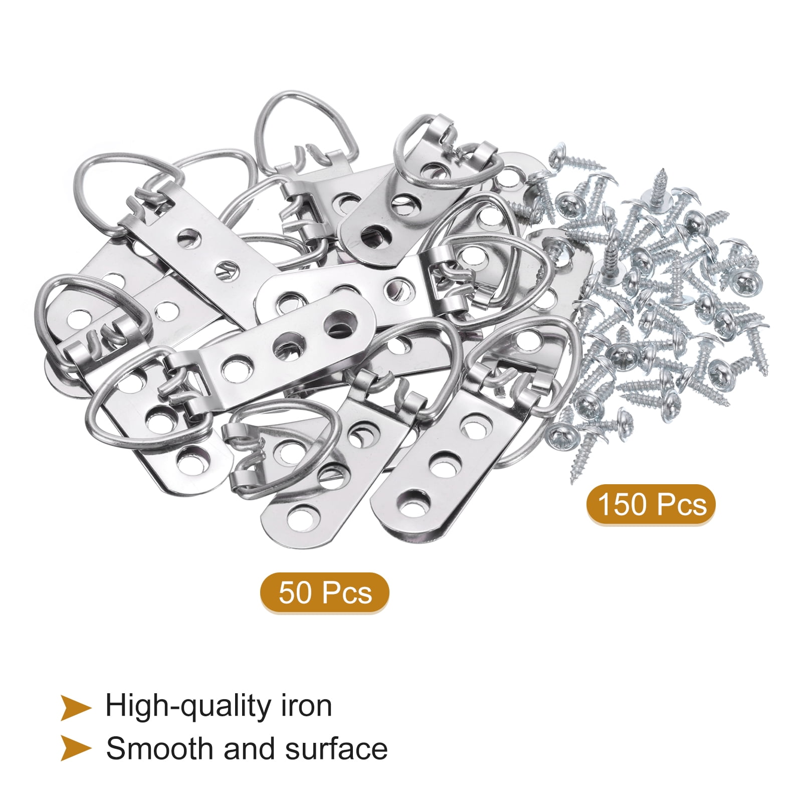 Uxcell 50Pcs D-Ring Picture Hangers with Screws, Three Hole Picture Hanging Hardware, Picture Hooks for Artwork Silver