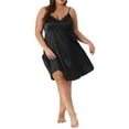 thumbnail image 2 of Agnes Orinda Women's Plus Size Valentines Day Lingerie Satin Lace Chemise Nightgown V-Neck Cami Sleepwear Dress 1X Black, 2 of 6