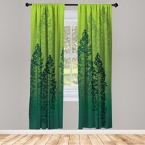 Ambesonne Country Curtains, Forest Ombre Wildlife Pines, Pair of 28"x84", Apple Green