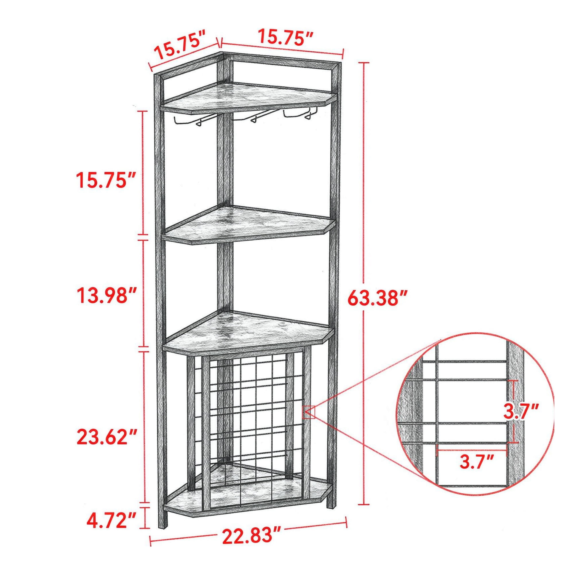 4 Tier Corner Wine Rack with Glass Holder, Storage Shelves and Bottle Display
