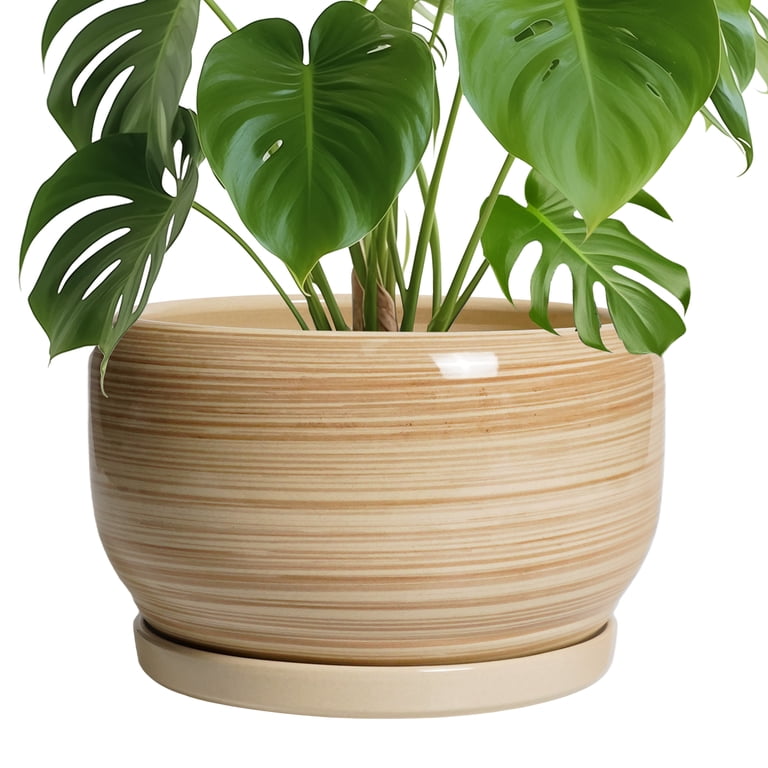 Ordivic Ceramic Plant Pot, 10-Inch Glossy Yellow with Saucer photo 1