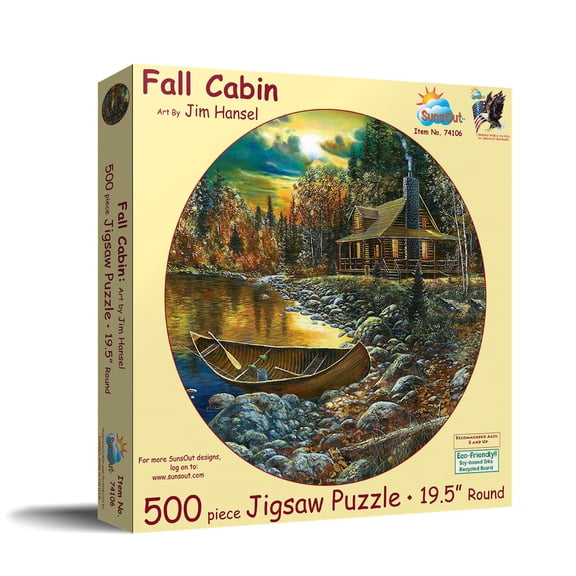 SUNSOUT INC - Fall Cabin - 500 pc Round Jigsaw Puzzle by Artist: Jim Hansel - Finished Size 19.5" rd - MPN# 74106