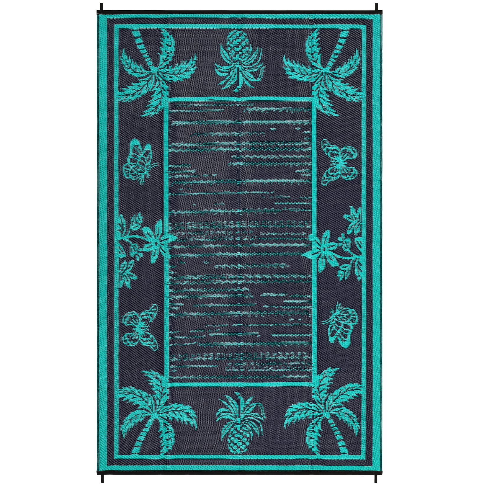 Nanan 8'x10' Outdoor Patio Rug, Waterproof Reversible Camping Rug, Portable Foldable Floor Cover for Picnic, Beach, Deck, Backyard, Dark Blue Green Black