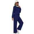 thumbnail image 3 of Women's Travel Vacation Two-Piece Long-Sleeved Casual Suit with Side Slit Wide-Leg Pants, 3 of 9