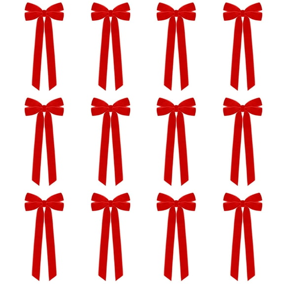 Xinwanna 12Pcs Christmas Velvet Bows Rustic Vintage Velvet Ribbon Bows for DIY Crafts Gift Wrapping Tree Garland Wreath Xmas Decoration (Type A)