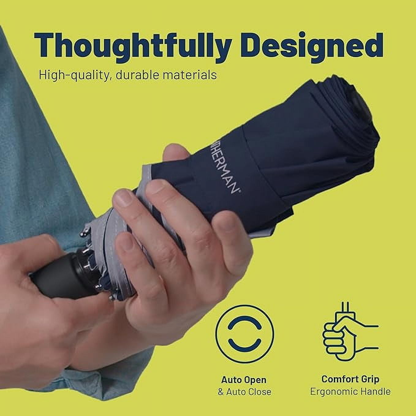 Weatherman Travel Umbrellas for Rain - Compact Umbrella Windproof - Small Mini Umbrella - Portable Pocket Umbrella Auto Open Folding Foldable Car Umbrella - Backpack, Purse Rain Umbrellas (Black)