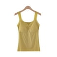 thumbnail image 2 of Women's Tank Top with Shelf Bra Padded Modal Cotton Lace Trim Sleeveless V Neck Soft Pamajas Camisole Built in Bra (Free Size, Gold), 2 of 3