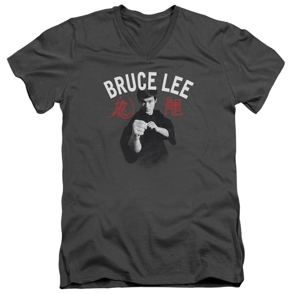 Bruce Lee Ready S/S Adult V-Neck T-Shirt Charcoal