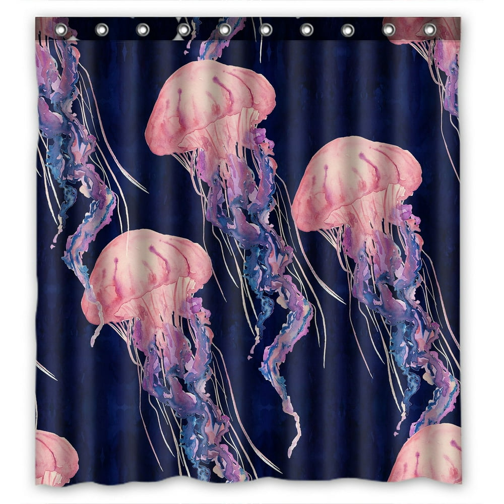 PHFZK Jelly Fish Shower Curtain, Tropical Beach Magical Jellyfish Blue