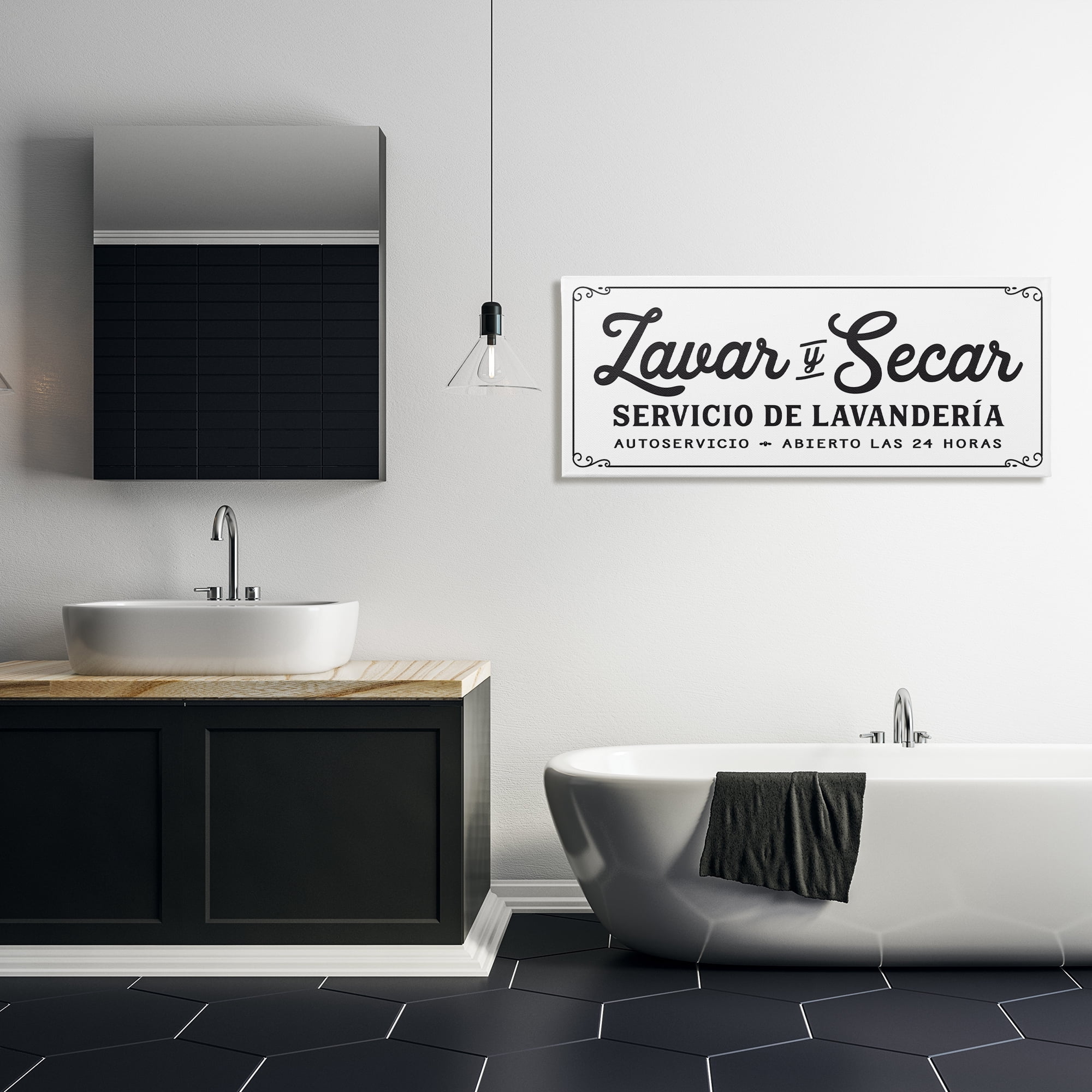 Stupell Industries Lavar y Secar Lavandería Abierto Bath & Laundry Painting Wrapped Canvas Art Print Wall Art, 48 x 20