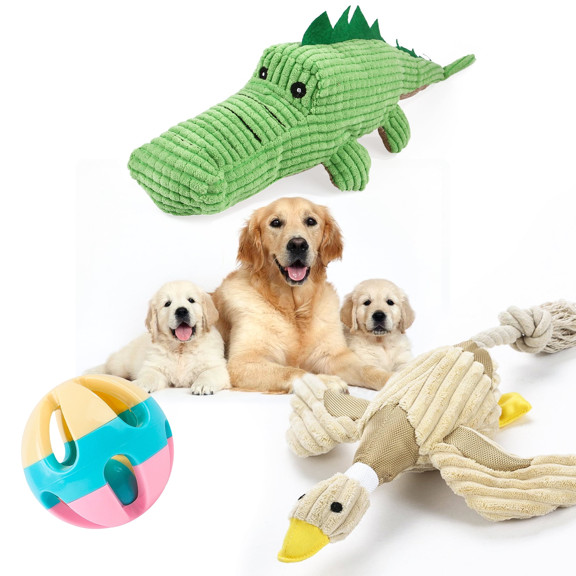 Kepooman Dog No Stuffing Plush Squeaky Toys Set for Small Medium Large Dog, Durable Dog Cute Animals Chew Toys for Teething Pet, Crocodile + Duck + Ball Kepooman Dog No Stuffing Plush Squeaky Toys Set for Small Medium Large Dog, Durable Dog Cute Animals Chew Toys for Teething Pet, Crocodile + Duck + Ball