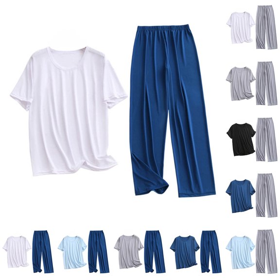 Mens Big and Tall Pajama Set Bamboo Viscose Soft Pijamas Sets for Men Loose Fit Short Sleeve Full Length Pants Pjs Sleepwear with Pockets Size L-5XL Silver