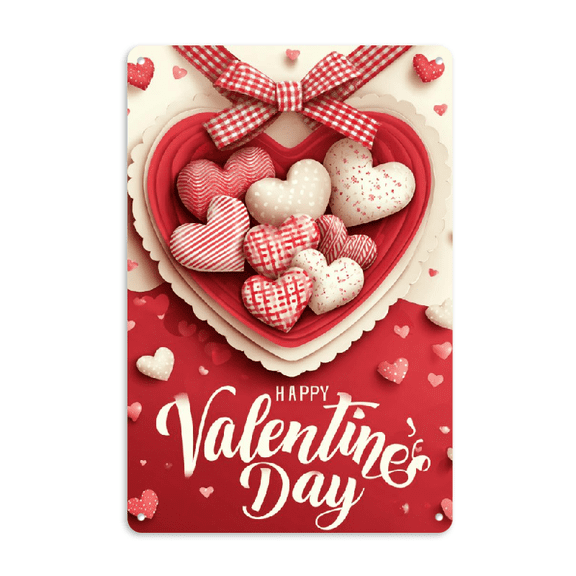 Ullo0ord 2D Flat, 1pc Valentine'S Day Metal Sign with Hearts Bow - 12x8 Inch Festive Yard Decoration, No Electricity Needed for Lawns, Porches, Gardens, Garden Decor, Porch Decoration