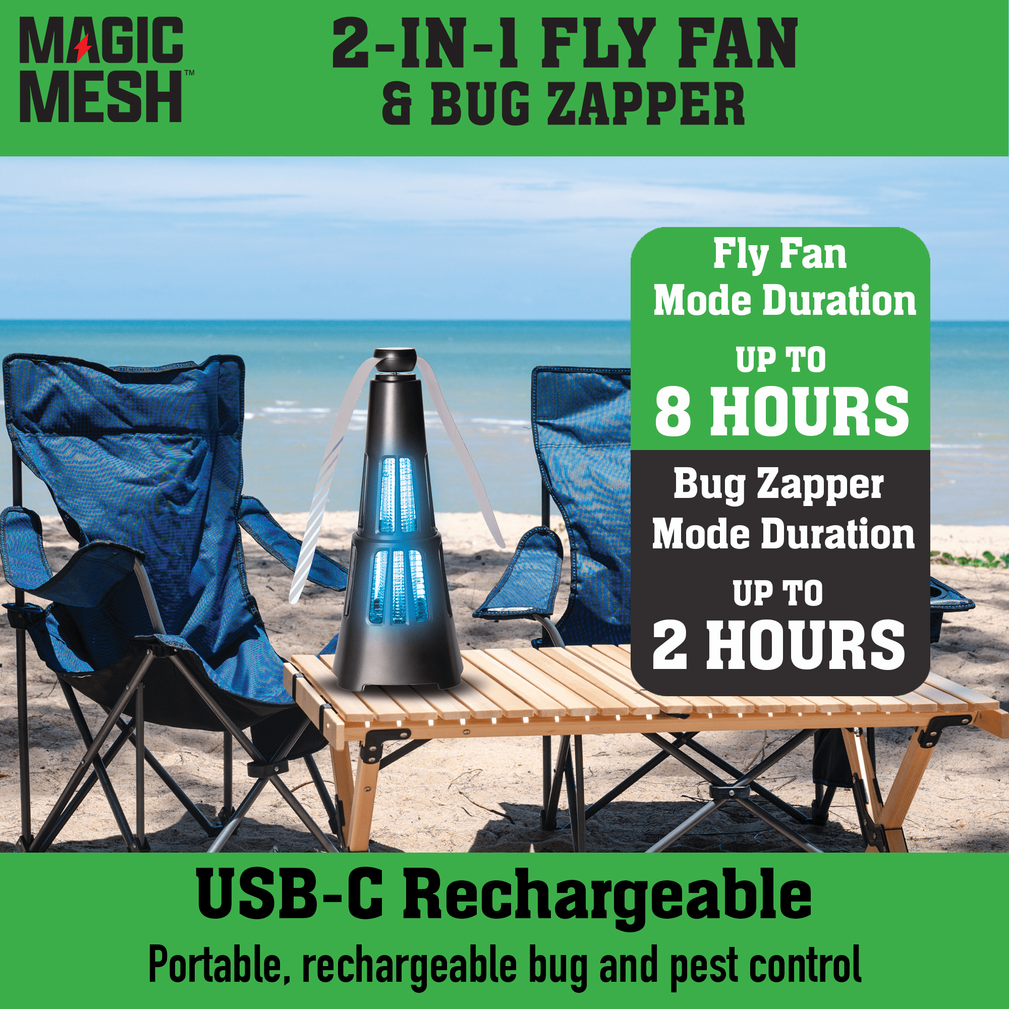 Magic Mesh 2 in 1 Fly Fan & Bug Zapper Chemical-Free Pest Control
