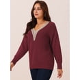 thumbnail image 2 of DARING DIVA Long Sleeve Lace V Neck Pullover Sweater Jumper Top L Wine Red, 2 of 6