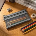 thumbnail image 6 of Pencil Case, Large Capacity Zipper Stationery Pouch for Office and Daily Carry, Gray, 6 of 7