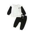 thumbnail image 1 of Faithtur Toddler Boy 2Pcs Fall Outfits, Long Sleeve Letter Print Pullover Tops + Pants Set, 1 of 9