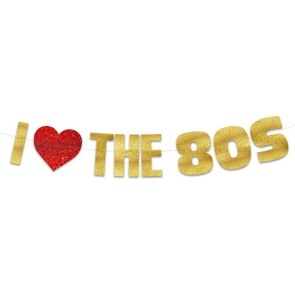 I Love the 80s Glitter Banner - Funny Throwback 1980's Theme Party Decoration, Favors & Supplies
