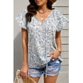 thumbnail image 2 of ABPHQTO Blusa azul cielo con cuello en V y manga corta con estampado de moda para mujer, 2 of 5