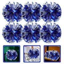 PAMINGONO 6Pcs Blue Silver Round Plastic Cheerleading Pompoms For Sports Competitions And Dance Events