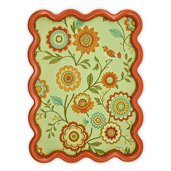 TAKORO 3D Wavy Floral & Bird Wall Art, 11.8 in x 15.75 in, Textured MDF Frame, Green and Orange Modern Rustic Wall Décor