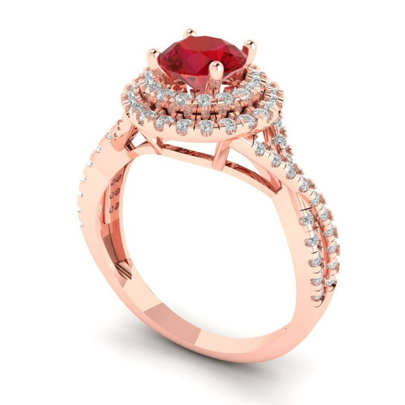 1.3125 ct Round Cut Simulated Pink Tourmaline Solitaire with Accents Engagement Ring for Women in 14K Rose Gold
