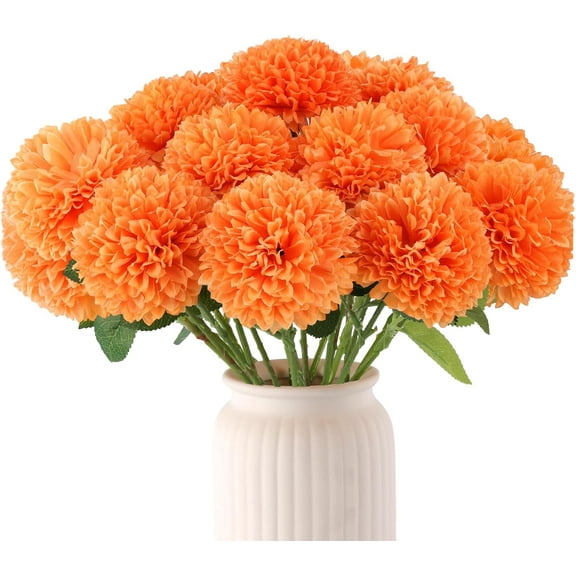 Artificial Chrysanthemums Flowers Ball Flowers, Orange Fake Mums Flowers Silk Fall Flowers for Autumn Home Decor Indoor Floral Arrangement Table Centerpiece (, Orange)