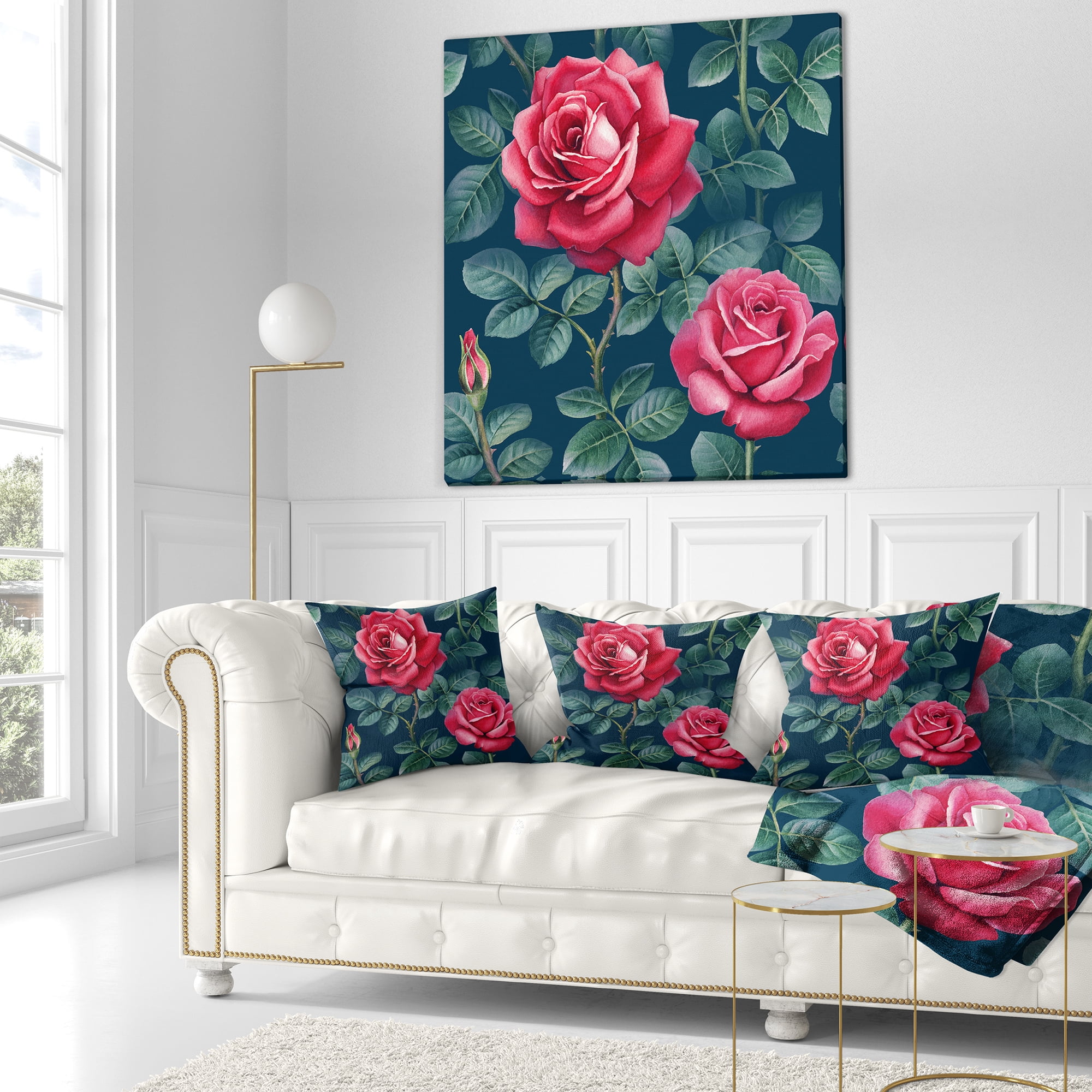 Designart Rose Illustration Watercolor - Floral Throw Pillow - 16x16