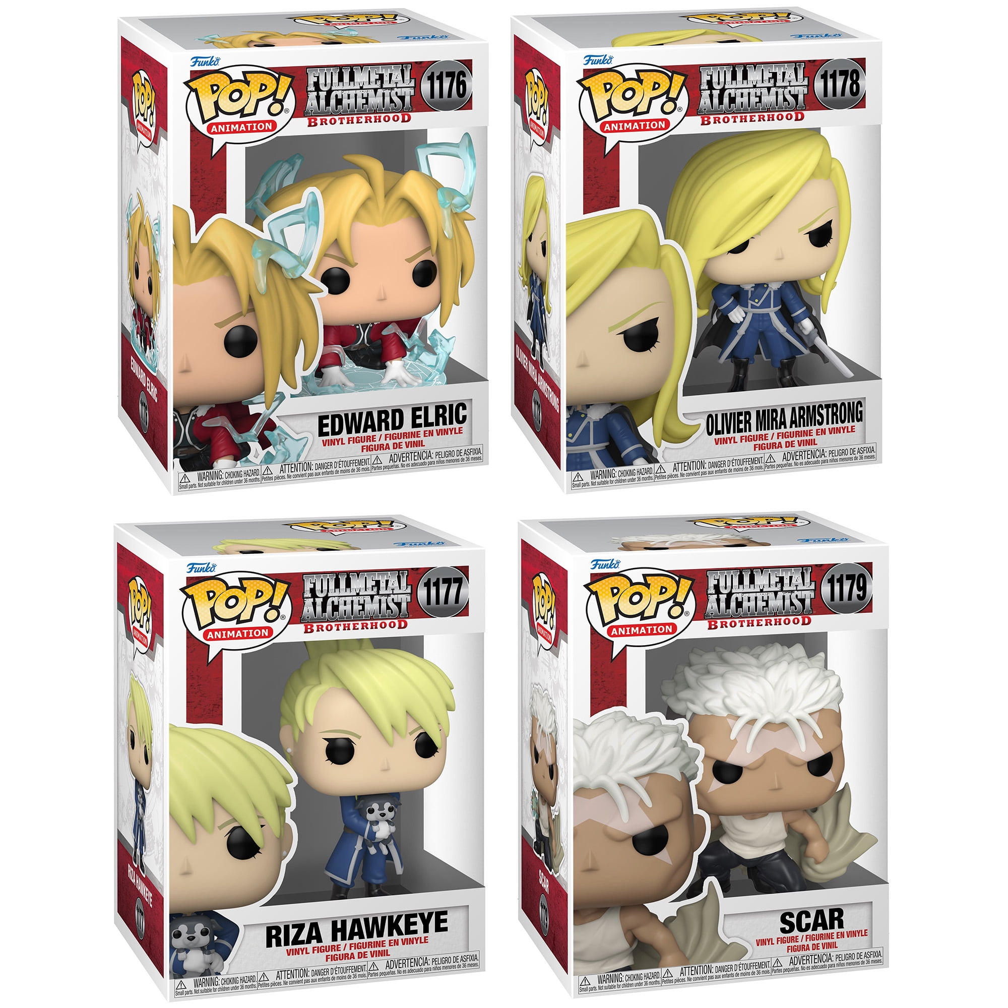Free Shipping! Funko Pop! Animation: Full Metal Alchemist Brotherhood Collectors Set - 4 Figure Set Includes: Scar, Olivier Mira Armstrong W/ Sword, Riza Hawkeye, Edward Elric with Energy (Possible Chase Variant) - Walmart Business Supplies